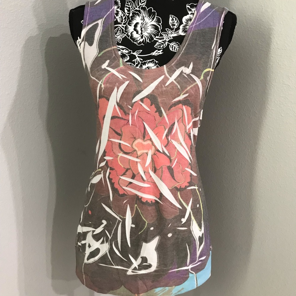 Julies Closet Floral Racerback Tank Top Size Large NEW